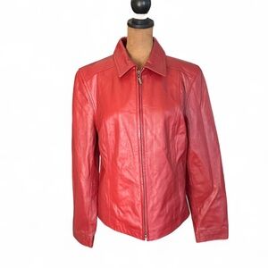 Elegant Red Lambskin Leather Women's Biker Jacket M